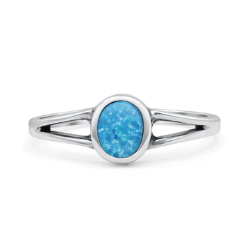 Oval Oxidized Statement Fashion Petite Dainty Thumb Ring Lab Created Blue Opal 925 Sterling Silver